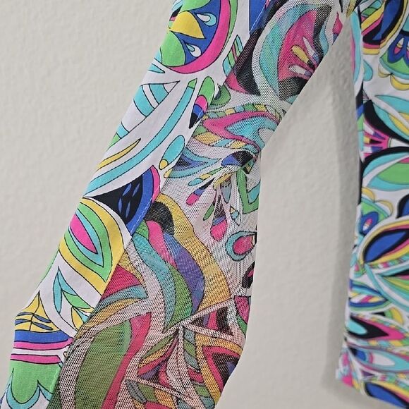 IBKUL Blue and Purple Long Sleeve Fitted Graphic Polo Top - Picture 3 of 8